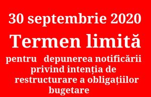 ATENȚIE! 30 septembrie 2020 – termen limită pentru depunerea notificării privind intenția de restructurare a obligațiilor bugetare