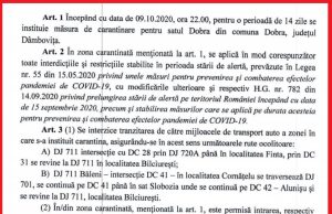 14 zile de carantină pentru satul Dobra! Citește aici actul care stabilește carantina!