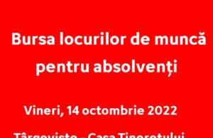 Vineri, 14 octombrie 2022, o nouă ediție a Bursei locurilor de muncă pentru absolvenți