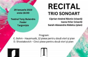 Hai și tu la concert! Duminică, 29 ianuarie, reîncep la Târgoviște recitalurile SonoArt! În program sunt lucrări de Dmitri Shostakovich și Carl Bohm!
