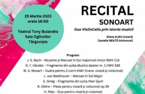 Un nou concert SONOART la Târgoviște, cu Duo ViolinCEllo: Elena Albu – vioară și Camelia Neață – violoncel!