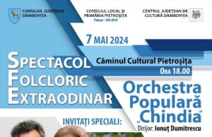 Spectacol folcoric extraordinar susținut de Orchestra Populară „Chindia” la Pietroșița, pe 7 mai!