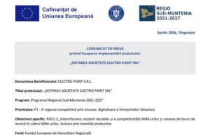 COMUNICAT DE PRESĂ privind începerea implementării proiectului: „DOTAREA SOCIETATII ELECTRO PAINT SRL”